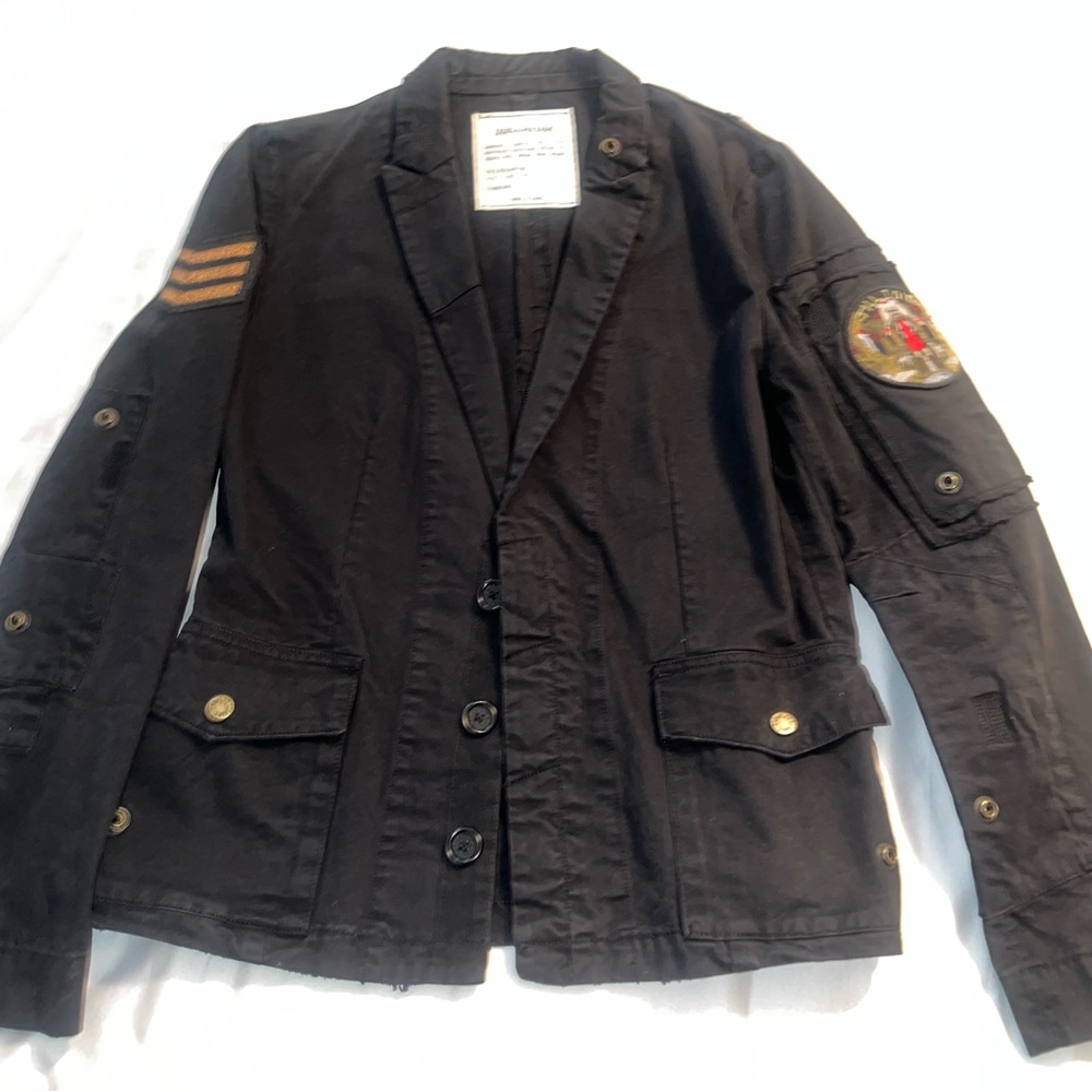 Free People Zadig & Voltaire Black Virginia Grunge Spi Military Jacket Blazer M